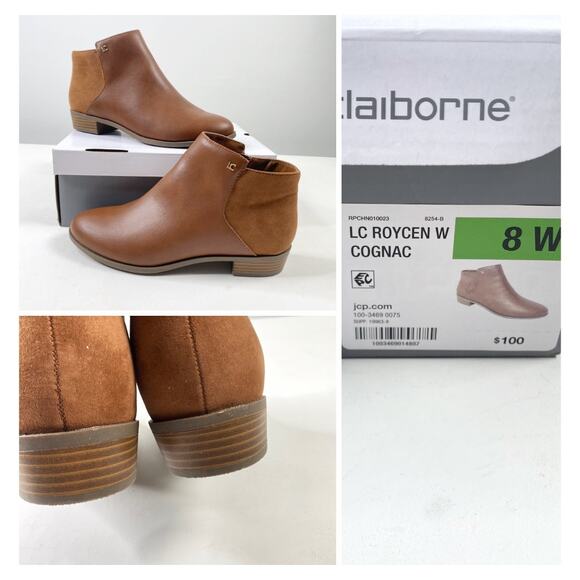 Liz Claiborne Roycen Cognac Brown Ankle Boots Sz 8 - Picture 5 of 8